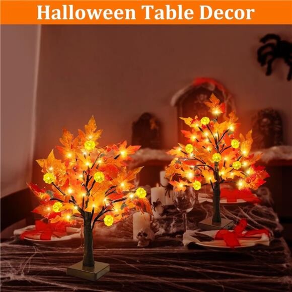 Fall Decor 2 Pack 18 Inch Prelit Fall Maple Tree Thanksgiving Fall Decorations - Picture 5 of 7